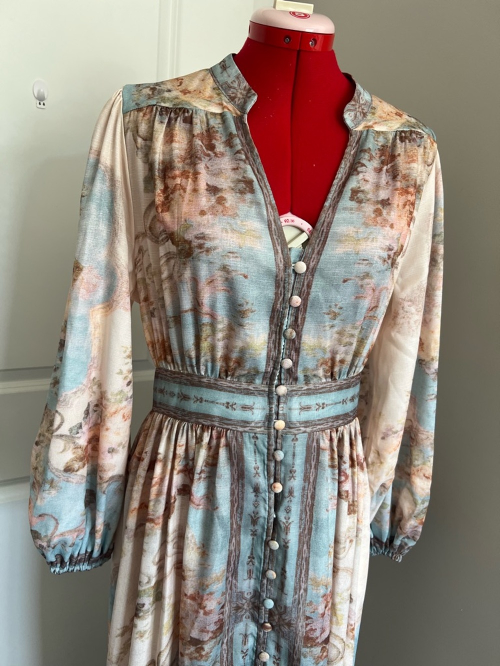 Zimmermann Pastel Floral Button-Front Maxi Dress in Blue and Cream - Picture 6 of 11
